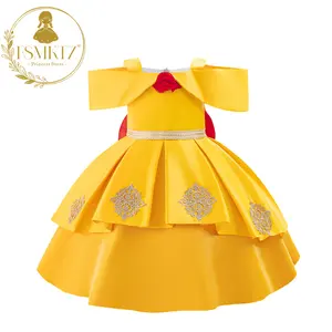 Gaun princess Anak bayi perempuan, pakaian pesta bahu terbuka motif bunga kasual musim gugur untuk anak perempuan