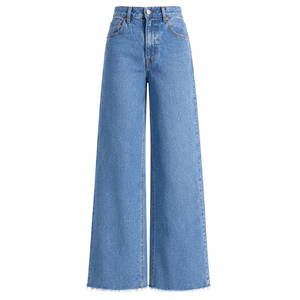 Pantalones Vaqueros de Cintura Alta, Pantalones Anchos de Pierna Ancha, Pantalones Casuales Sólidos para Mujer - Product Image 1