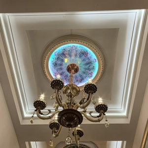 Plafonds suspendus artistiques modernes en métal LED de luxe Banruo, bande décorative en <span class=keywords><strong>fibre</strong></span> <span class=keywords><strong>optique</strong></span> dorée, bleu intérieur - Product Image 5