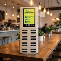 Borne de recharge multi-paiements à 16 emplacements grande capacité avec écran tactile, paiement par carte et code QR, et retour automatique
