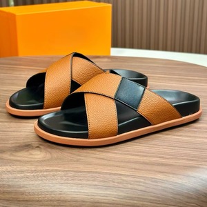 High Quality Evergreen SummerStyle Men Slides Genuine Leather Cross Strap Flat Slippers Soft Comfortable outdoor Shoes Designer - Product Image 1