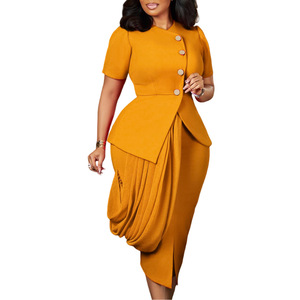 Ensemble de vêtements de bureau de haute qualité, haut élégant à manches courtes et col rond, jupe slim, ensemble de 2 pièces <span class=keywords><strong>pour</strong></span> femmes africaines, ensembles de costumes formels - Product Image 6