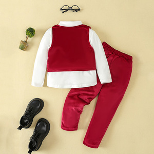 Ensemble de vêtements formels en velours vert foncé 3 pièces pour bébé garçon, pour tout-petits, anniversaire, Noël, mariage - Product Image 3
