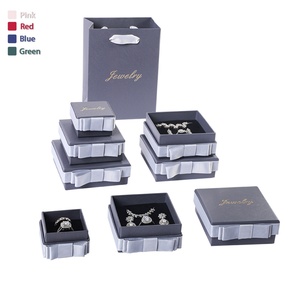 Customized Logo Printing Grey Ring Bracelet and Sponge <b>Pad</b> <b>Foam</b> Bowknot Ribbon Necklace Elegant Jewelry Boxes - Product Image 1