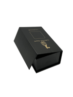 Boîte cadeau magnétique pliable noire avec impression dorée, boîte rigide à couvercle rabattable pour emballage de parfums et cosmétiques, vente en gros