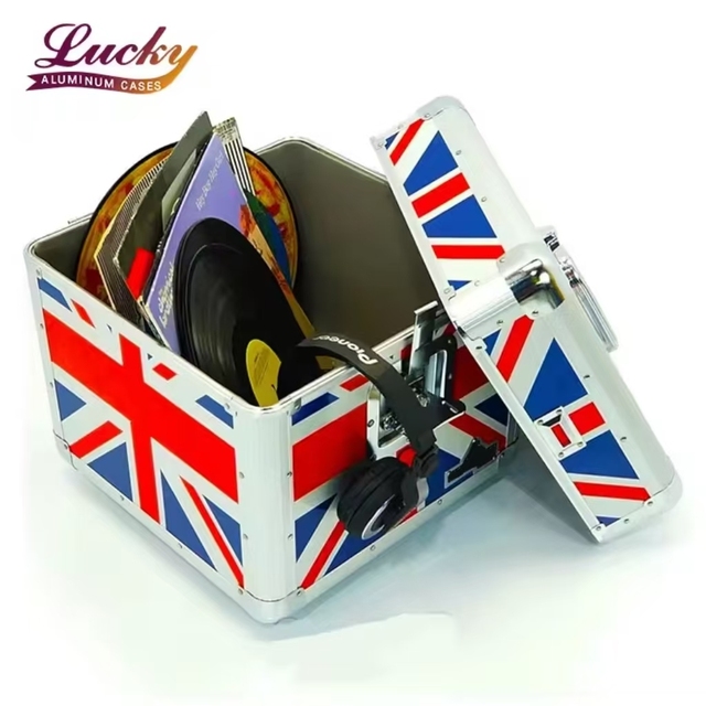 Union Jack Aluminum LP 100 12\" Vinyl Record Storage Box with DJ Flight Carry Case Customizable OEM & ODM Supported