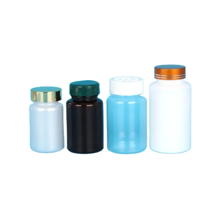 Toptan boş renkli yuvarlak 30ml kapsül/hap tabletler plastik şişe ile vidalı kapak