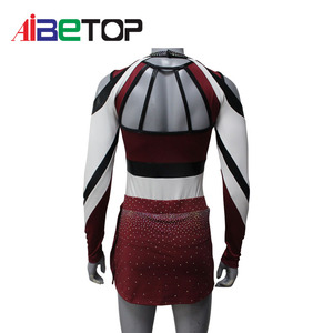 Jupe de cheerleading personnalisable pour l'identité d'équipe |   Ensemble dos nu découpé bordeaux, blanc et noir, service OEM personnalisé en Spandex/Polyester - Product Image 5