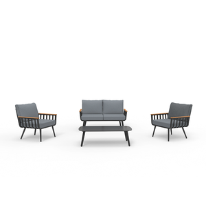 Ensemble <span class=keywords><strong>de</strong></span> canapé d'extérieur Dwoo <span class=keywords><strong>en</strong></span> <span class=keywords><strong>aluminium</strong></span> 4 pièces avec coussins épais <span class=keywords><strong>de</strong></span> 15 cm <span class=keywords><strong>et</strong></span> accoudoirs <span class=keywords><strong>en</strong></span> WPC pour patio <span class=keywords><strong>et</strong></span> <span class=keywords><strong>jardin</strong></span> - Product Image 5