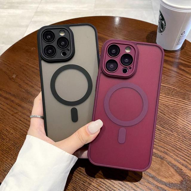New Premium Matte Frosted Magnetic PC Phone Case for iPhone 16 15 14 13 12 11 Pro Max Colored Ring Magnetic Charging Back Cover