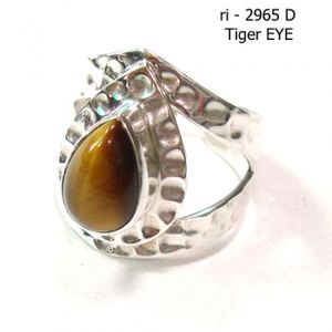 Ojo de tigre marrón plata esterlina hecha a mano banda ajustable acabado martillado Jaipur joyería eternidad vermeil anillo de piedras preciosas - Product Image 2