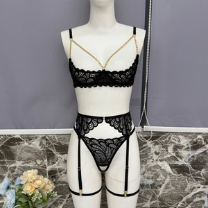 Ensembles de lingerie push-up noirs à découpes, ensemble de lingerie sexy, lingerie pour femmes, ensembles de soutien-gorge et culottes 4 pièces - Product Image 4