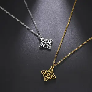 NUORO Lucky Irish Cross Wicca Amulett Hexen knoten Halskette für Männer Frauen Edelstahl Celtic Knot Anhänger Halskette