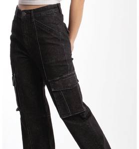 Jeans Denim <span class=keywords><strong>Neri</strong></span> da <span class=keywords><strong>Donna</strong></span> 2026 Personalizzati di Alta Qualità Stile Americano/Messicano, con Lavaggio Distressed, Patchwork e Vestibilità Dritta <span class=keywords><strong>Cargo</strong></span> - Product Image 6
