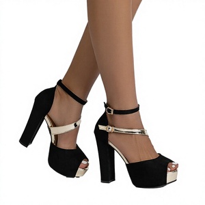 Escarpins d'été pour femmes à talon épais et plateforme, à lacets, à bout ouvert avec boucle, nouvelle collection 2026, noirs, ajourés, polyvalents, chaussures habillées - Product Image 2