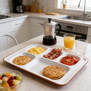 Bandejas de almuerzo reutilizables con compartimentos, platos irrompibles divididos, separadores de alimentos, platos de cena, bandeja de servir de melamina con 5 compartimentos - Product Image 4