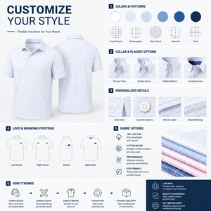 Polos de Golf a Cuadros con Logotipo Personalizado para Hombre, Blancos y Azules, de Manga Corta, Marca Privada, Fabricante OEM ODM - Product Image 2