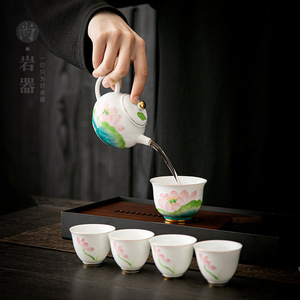 Théière en porcelaine blanche de Dehua peinte à la main avec filtre, forme ronde, pour service à thé Kung Fu - Product Image 2