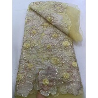 Nouveau design, tissu en dentelle française à motif de roses 3D, 5 yards, dentelle en filet brodée de paillettes de luxe pour robe de mariée
