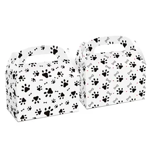 DD035 थोक कुत्ते पंजा मुद्रित सफेद कागज कैंडी उपहार लपेटकर गत्ता बॉक्स के साथ संभाल