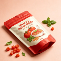 Sachet refermable personnalisé avec trou de suspension et fermeture éclair, sûr pour les aliments, avec encoche de déchirement, pour sauce tomate et pâtes