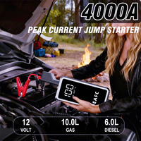 Démarreur de voiture EAFC 4000A 12V pour moteurs essence 10,0 L et diesel 6,0 L avec pinces intelligentes, affichage numérique et lumière SOS