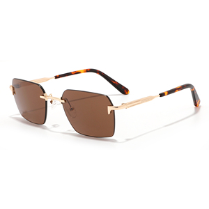Rimless Rectangle <b>Sunglasses</b> Custom Logo Comfortable Black Lenses UV400 Protection Unisex Adult Style - Product Image 5