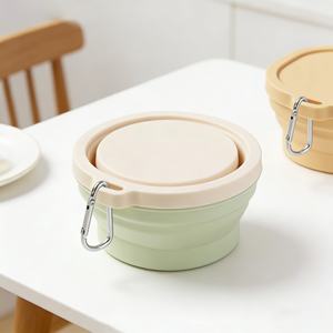 Contenants de stockage alimentaire pliables en silicone de qualité alimentaire sans BPA, bol pliable avec couvercle pour le camping et les pique-niques en plein air - Product Image 2