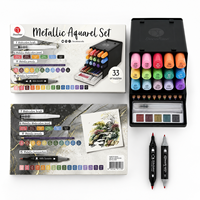 Lot de 33 Marqueurs Métalliques Double Pointe Couleurs Variées, Kit de Peinture Aquarelle Scintillante pour Enfants et Adultes, Artisanat, Dessin, Papeterie Scolaire