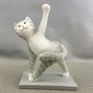 Hand painted Animal Figure Realistic Yoga Pose Cats Figurine OEM 3D Resin Statue Table Decoration