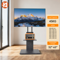 Kaki Meja TV Kayu Adjustable Khcoohoo, Meja TV Lantai Kayu & Baja dengan Sertifikasi CE, Kompatibel untuk TV 32"-65"