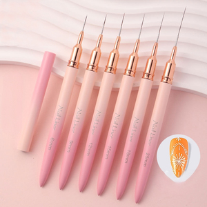 Pinceau à liner pour ongles 6 9 12 15 18 25 mm, manche métallique, poils en nylon rose, stylo à dessin pour rayures françaises et fleurs, outil de manucure - Product Image 2