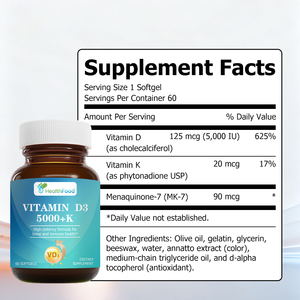 Cápsulas Blandas de Vitamina D3 5000 K de Alta Calidad con Menaquinona 7 y Vitamina D para la Salud Ósea y Cardíaca - Product Image 2