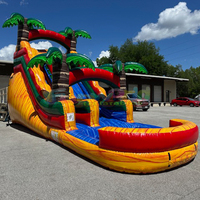 Toboggan aquatique gonflable commercial en PVC pour la maison, château gonflable extérieur avec design palmier pour enfants et adultes