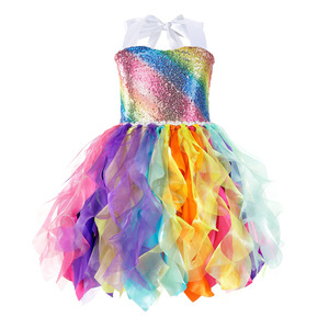 Nouvelle arrivée, robe de princesse à paillettes en spirale à double couche pour filles, costume d'Halloween pour enfants, robe de performance pour enfants - Product Image 1