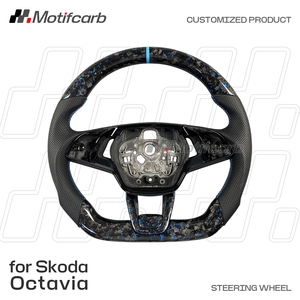 Volant personnalisé en fibre de carbone forgée bleue avec poignées en cuir noir pour Skoda Octavia VRS RS 2020 2021 2022 2023 2024 2025 - Product Image 2