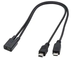 מיני USB 2.0 נקבה למיני USB 2.0 & מיקרו USB זכר Y ספליטר מטען הארכת כבל עבור בו זמנית