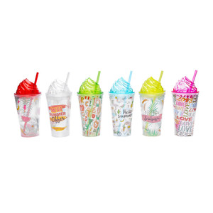 Nuevos productos 2020 de papel de doble pared insertar reutilizable bebiendo tazas 16oz vaso de plástico con paja y tapas - Product Image 5