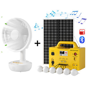 Sistem pencahayaan rumah energi surya portabel dengan kipas AC/DC, 6 bohlam dan pengontrol MPPT baterai Lithium Ion Kit lampu tenaga surya - Product Image 5