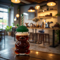 Bouteille en verre Ours de dessin animé avec paille 20oz, Bouteille de boisson pour lait et café glacé, Résistante à la chaleur, Mug Ours en verre Édition limitée