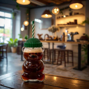 Botella de Vidrio con Diseño de Oso de Dibujos Animados, con Pajita, 20 oz, para Bebidas, Leche, Café Helado, Resistente al Calor, Edición Limitada - Product Image 3