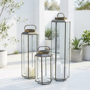 Lanternes porte-bougies hautes modernes en acier inoxydable, durables, avec panneaux en verre trempé, fabriquées à la main pour la décoration de Noël, de Pâques et de la maison - Product Image 6