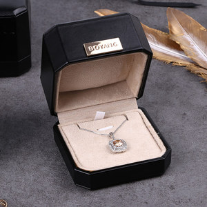 Boîte à bijoux en cuir PU avec charnière en plastique noire octogonale de petite taille personnalisée Boyang - Product Image 2