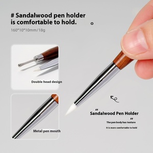 Stylo à double tête en silicone pour nail art, manche en bois de santal, outil de dessin, d'embossage et de sculpture pour la conception de manucure - Product Image 4