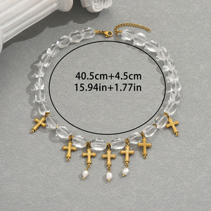 Collana Trendy 2026 con Perle e Croce Placcata Oro in Ottone, Collana Religiosa con Madonna <span class=keywords><strong>per</strong></span> Donne e Ragazze - Product Image 4