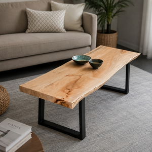 Mesa de Centro de Madera Natural con Base de Acero con Recubrimiento en Polvo, Mesa de Cóctel de Madera Contemporánea para Interiores Modernos - Product Image 1