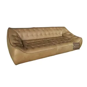 Retro Vintage Genuine Leather Couches Luxury Living Room Sofa Tufted Comfortable Leather Sofa 3 Seat Home Hotel Office