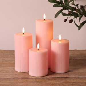 Candele Votive a LED Tremolanti 3D Effetto Fiamma Reale Rosa a Colonna di Matti, con Telecomando, in Cera di Paraffina, per Diwali e Casa - Product Image 6