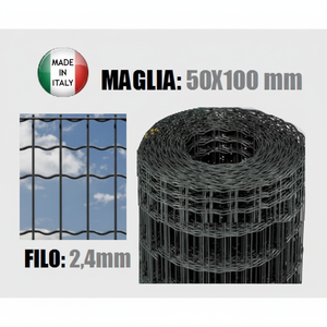 Rotolo di Rete Metallica Elettrosaldata Rivestita in Plastica Zincata Antracite 25m Maglia 50x100mm Altezza 120cm per Prodotti di Recinzione - Product Image 1