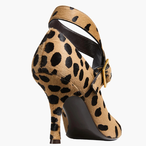 <span class=keywords><strong>Scarpe</strong></span> da Donna con Tacco a Spillo, Punta Affusolata, Cinturino Largo Incrociato in Pelo di Cavallo Leopardato e Fibbia Dorata, Vendita all'Ingrosso OEM - Product Image 3